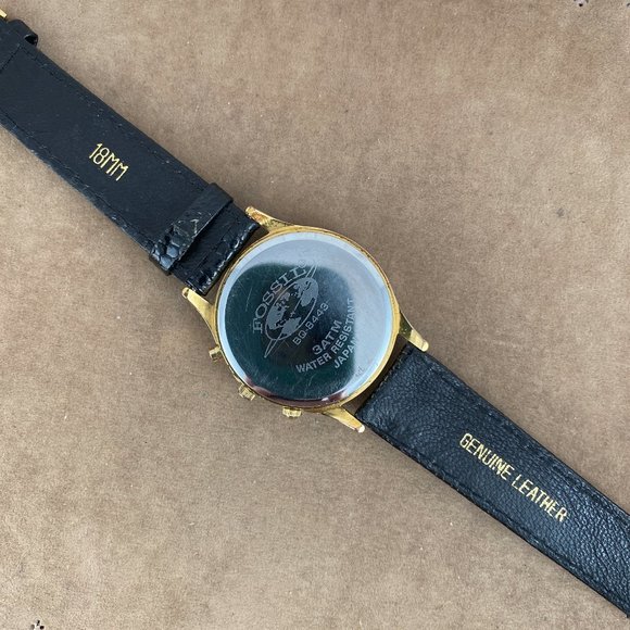 Vintage Fossil Quartz Moon Phase Chronograph Wrist Watch 9 inch Black Strap - Picture 7 of 8